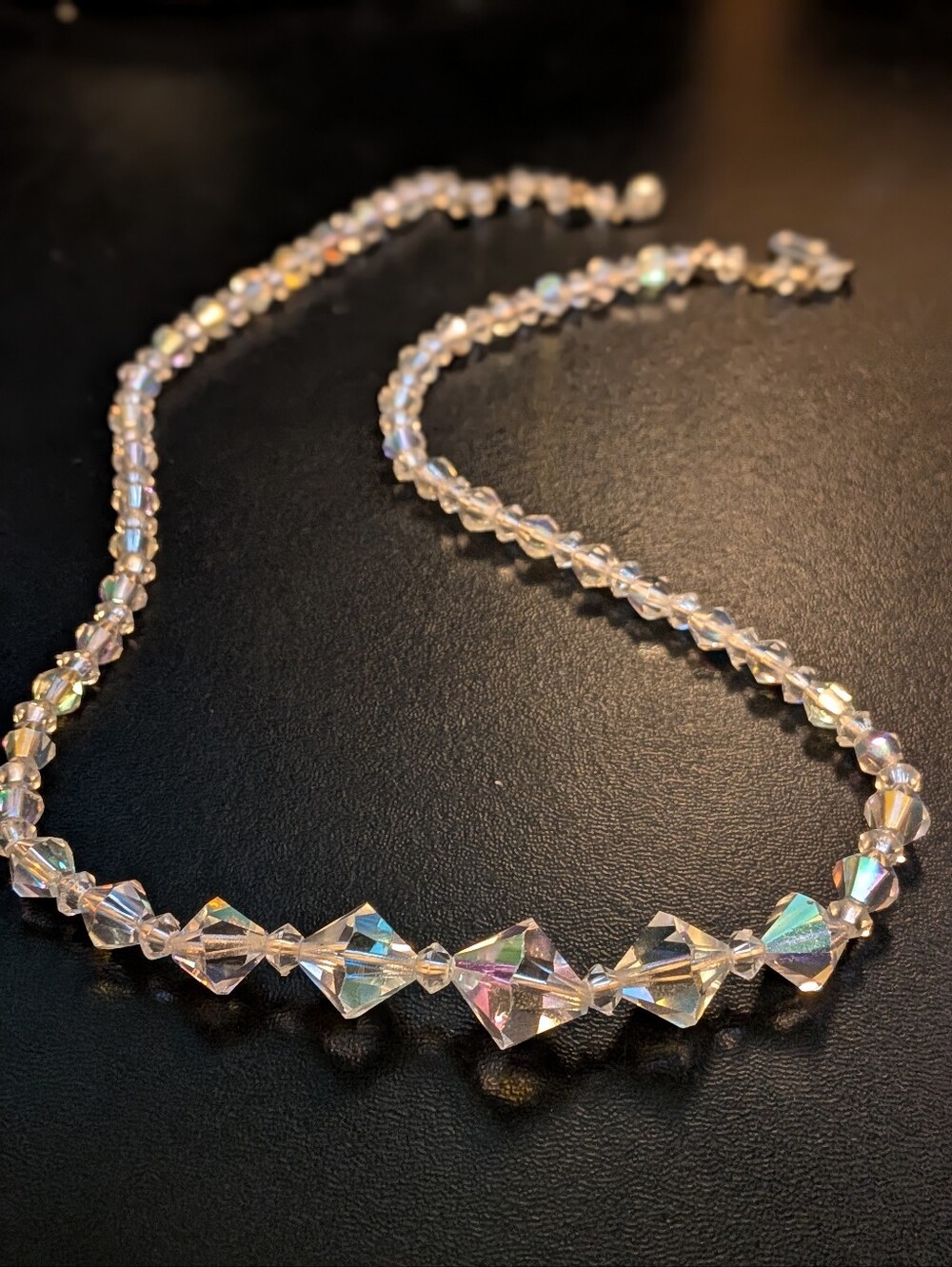 Vintage Aurora Borealis Crystal Bead Necklace AB Iridescent Graduated Princess S